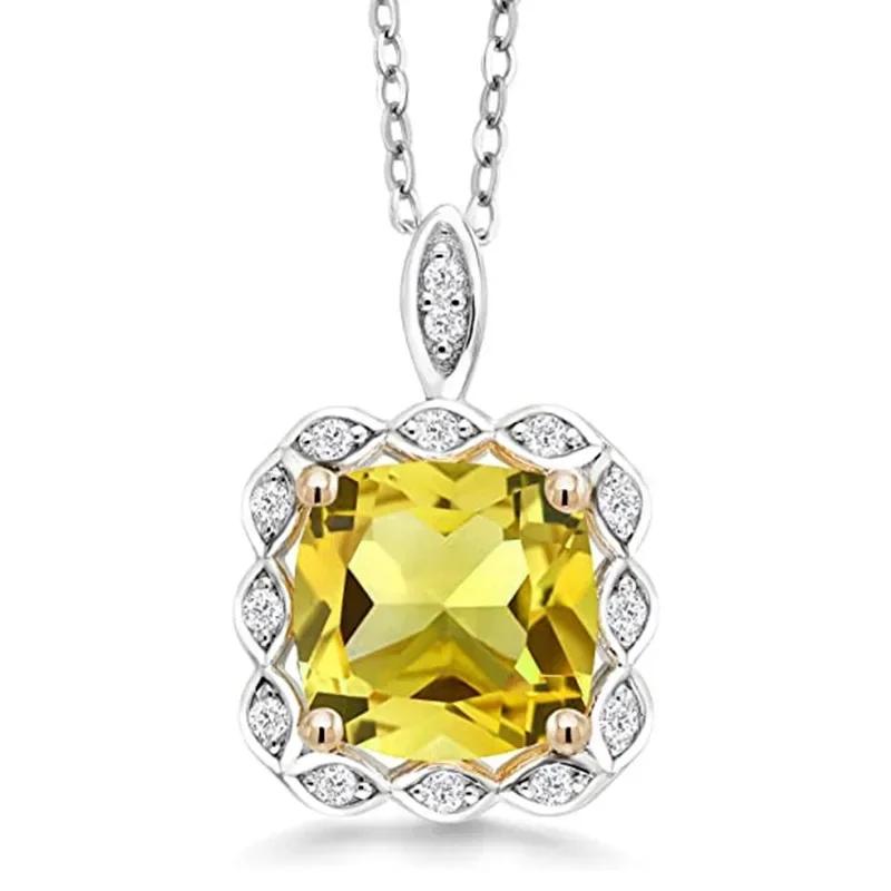 Women'S Sparkling Yellow Cubic Zirconia Necklace Luxury Fashion Jewelry For Wedding Anniversary Party Accessory Gift