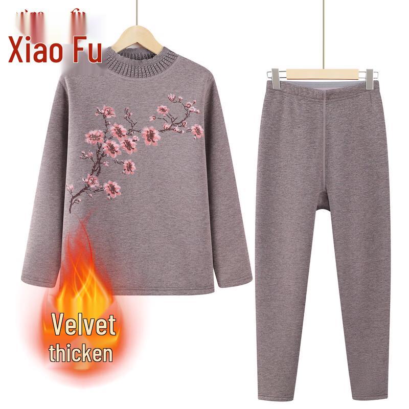 Xiao Fu Elderly Women s Embroidered Plush Winter Two-Piece Set L