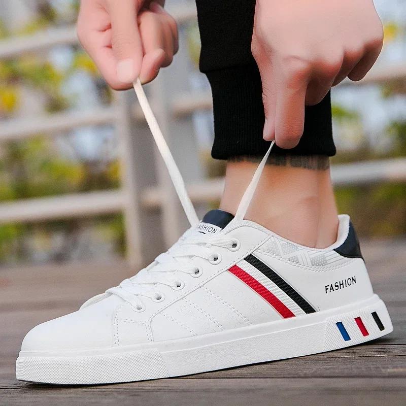Mens Flat White Tenis Shoes Lightweight Pu Leather Breathable Shoe Men Sneakers Casual Shoes Fashion Comfortable Casual Shoes
