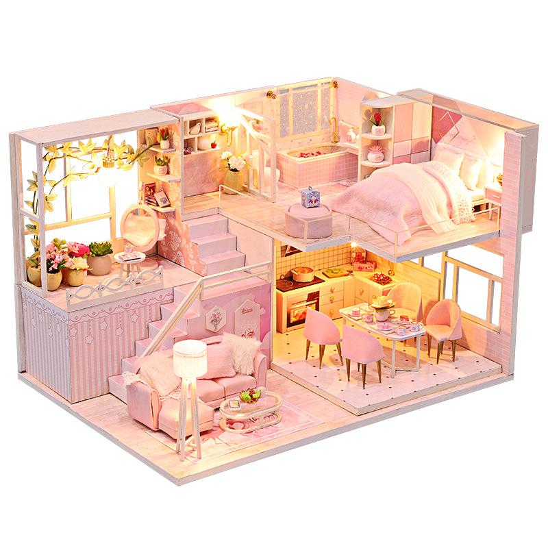 DIY Miniature House Wooden Mini Doll House Duplex Apartment 3D Puzzle Assembly Building Toy Decoration With Furniture Dollhouse