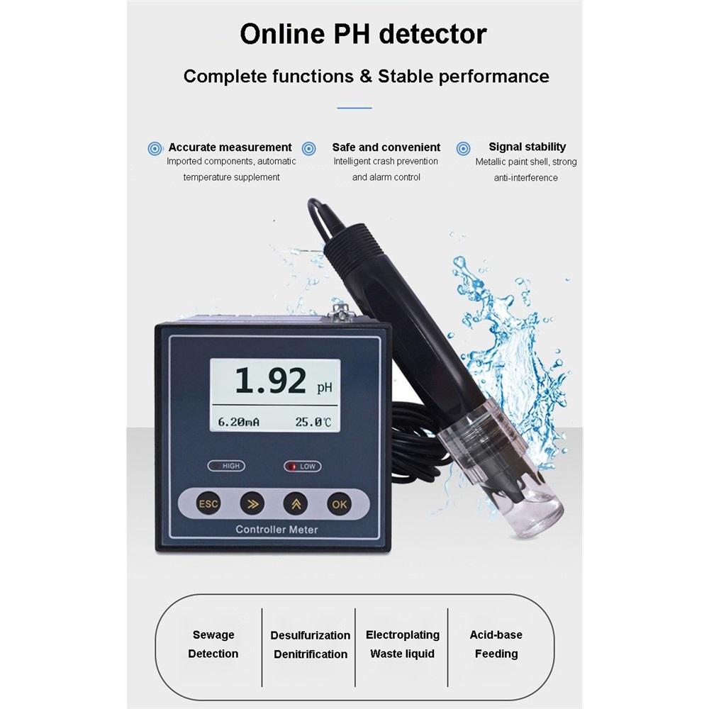 

Промышленный онлайн-измеритель pH, контроллер pH, тестер электрода-зонда датчика ОВП, непрерывный контроль измерения сточных вод чёрный