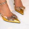 Summer Gold Pointed Toe Transparent Rhinestone Bow High Heel Sandals (Plus Size Available)