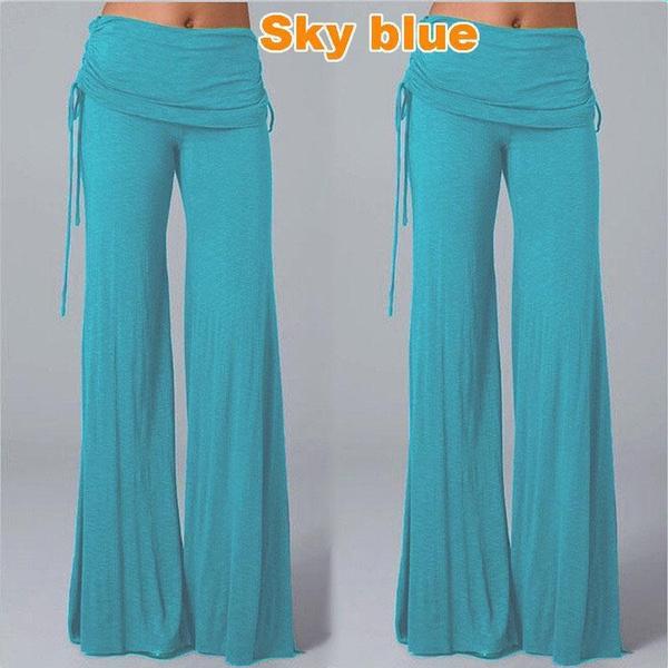 

Женские однотонные хлопковые брюки, свободные прямые повседневные брюки, нестандартные широкие брюки, женские танцевальные брюки, расклешенные брюки M небесно-голубой