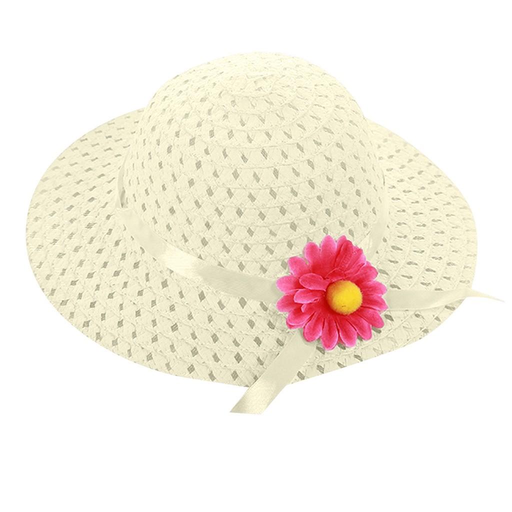 Baby Kids Girl Summer Floral Flower Straw Visor Sun Hat Beach Hats