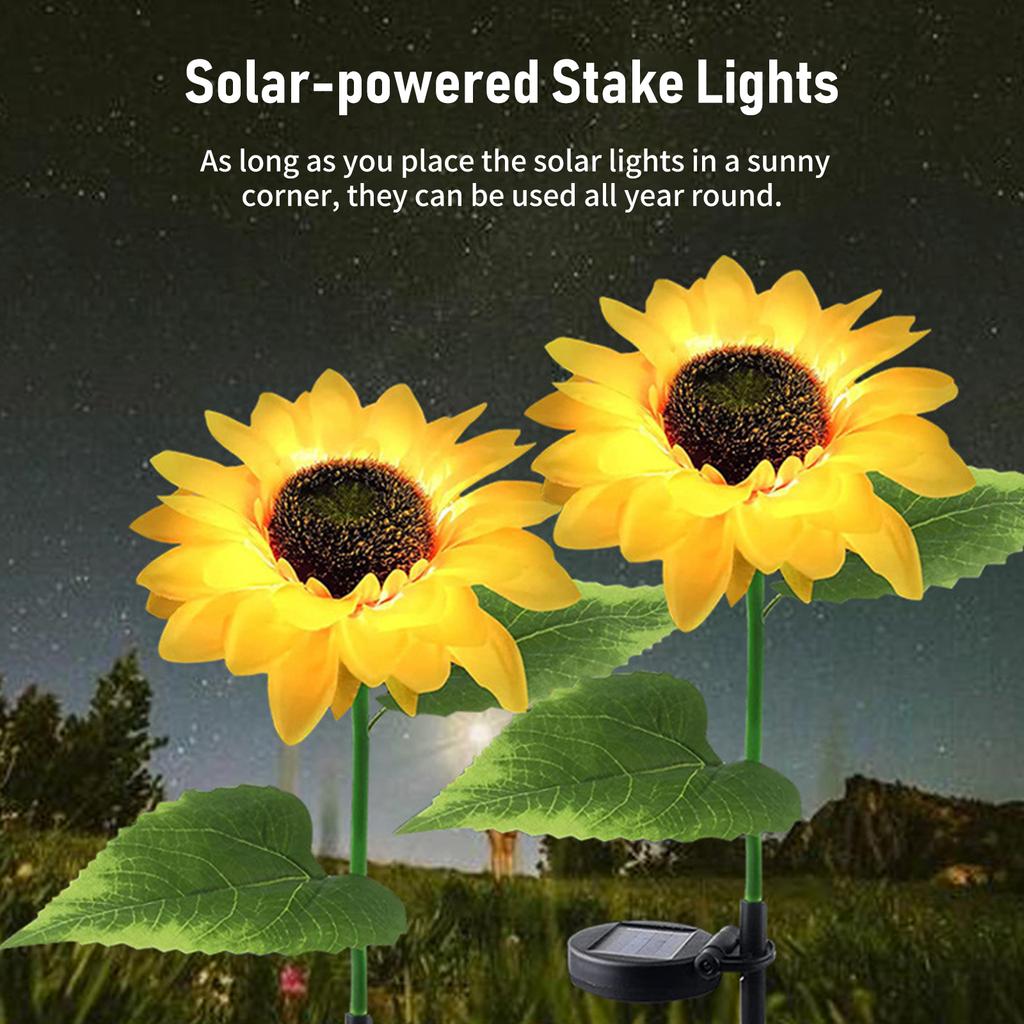 2Pack Sunflower Shape LED Solar Lights Outdoor Garden Stake Lights Warm White Decorative Lamp Waterproof Auto On Off