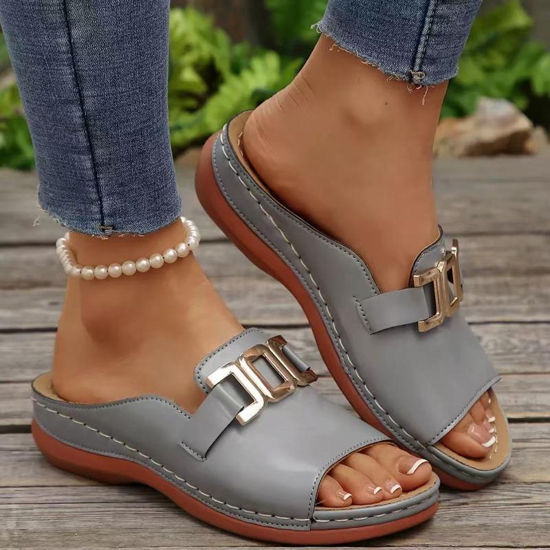 New Plus-size Shoes, Wedge Heel Thick-soled Slippers, Women's One-line Fish-mouth Beach Sandals