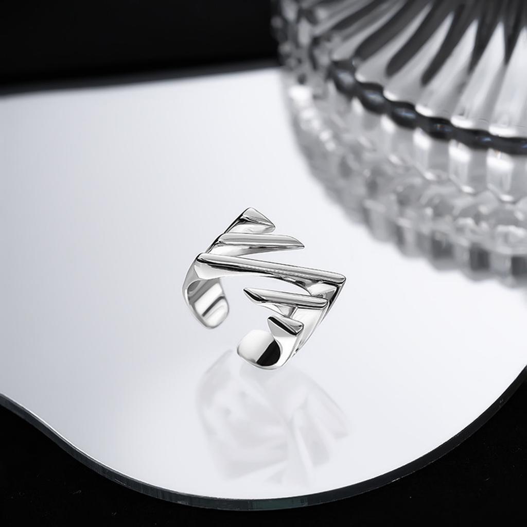 Irregular Geometric Rings Unique Square Cutout Rings with Slanted Texture Adjustable Open Rings Decoration for Women