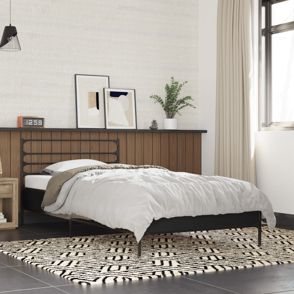 Bed Frame Black 75x190 cm Particleboard and Metal
