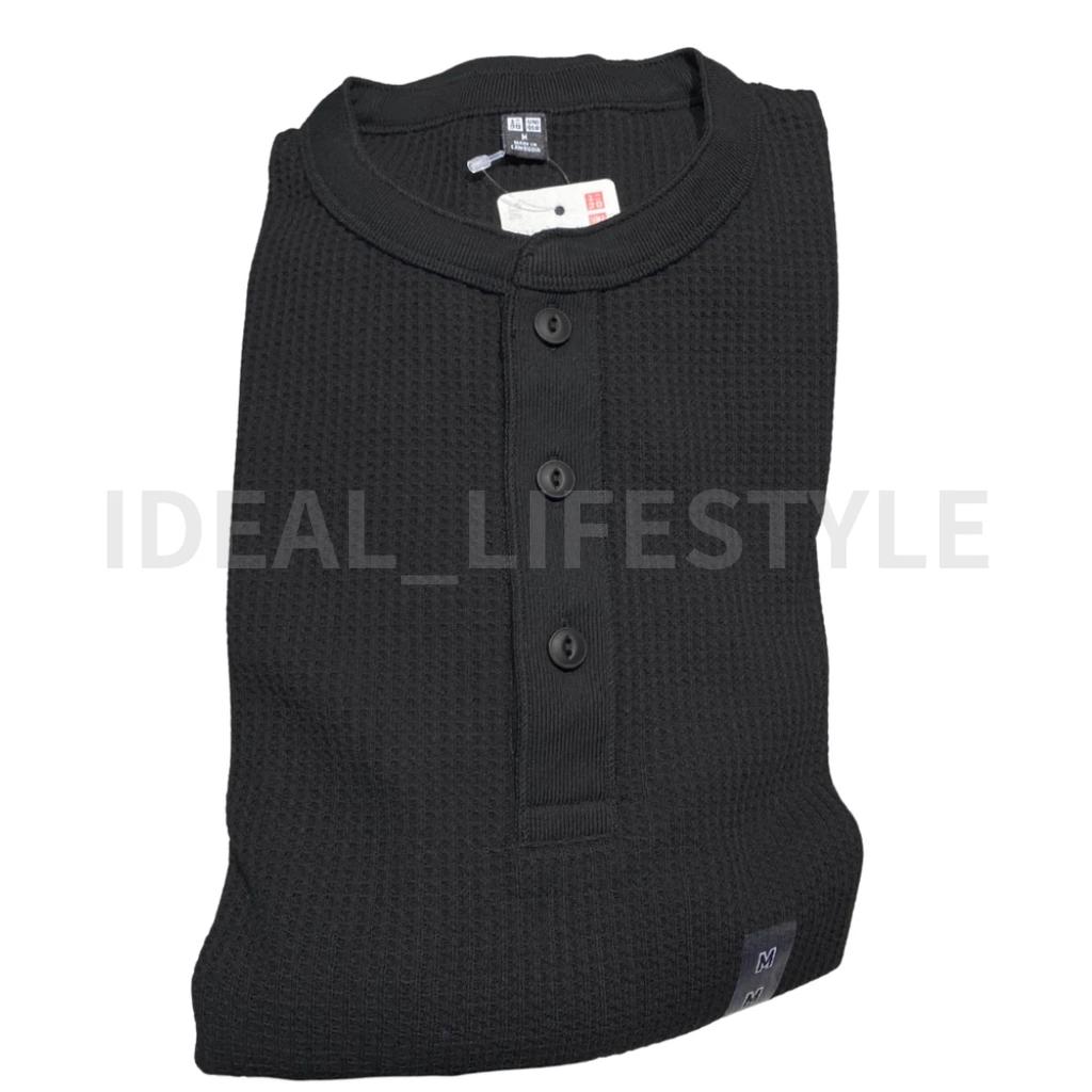 UNIQLO Waffle Henley Neck Long-Sleeve T-Shirt S-4XL Round-hem Men 486104 NWT
