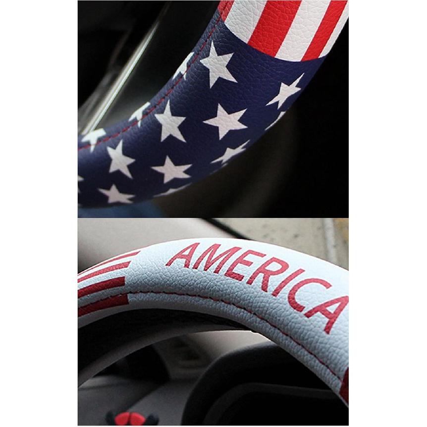 Dotesy Leather Auto Steering Wheel Cover, Fashion Flag Style Car Steering Wheel Cover Protector Universal for 36.5-38cm (n Flag)