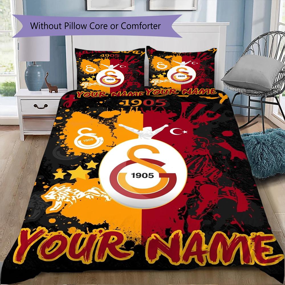 Custom Name Galatasaray Pattern Bedding uilt Set uilt Cover Pillowcase Home Decoration Birthday Gift (1*duvet cover+2*pillowcase without core)