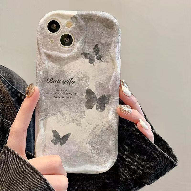 Art butterfly suitable for Apple 17Promax mobile phone case iPhone15 women's 14 cream pattern 16Promax new model