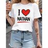 Plus Size, I Love NATHAN Graphic Print Plus Size Women's T-shirt, Short Sleeve Crew Neck Casual Top for Summer & Spring, Women's Clothing