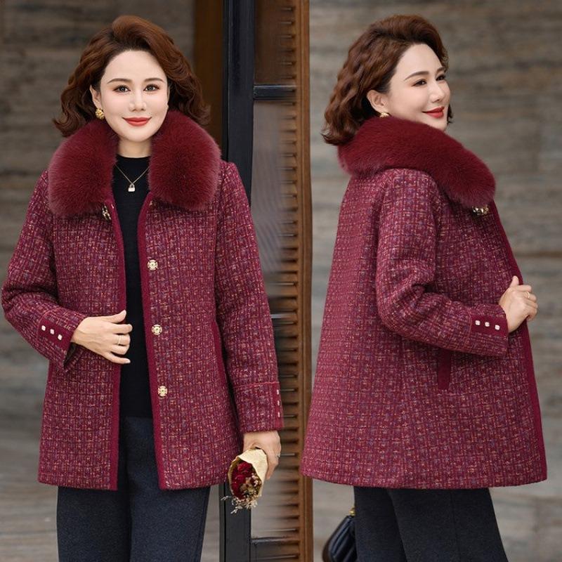 Autumn and winter coat long suit noble middle-aged women's winter plush woolen coat