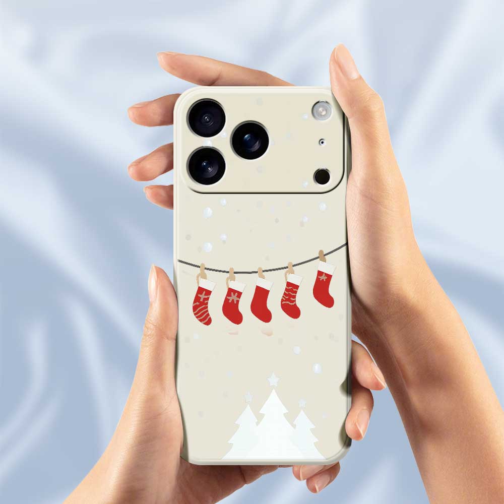 For iPhone 17 Pro Case Christmas Stockings Pattern Printing Straight Edge TPU Phone Back Cover
