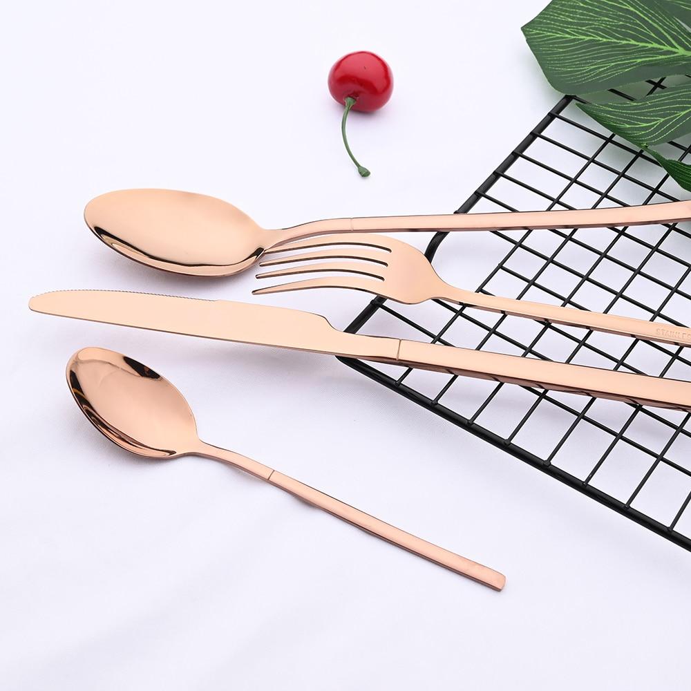 36Pcs/6Sets Mint Gold Cutlery Set Mirror Stainless Steel Flatware Knife Dessert Fork Tea Spoon Dinnerware Kitchen Restaurant Tableware
