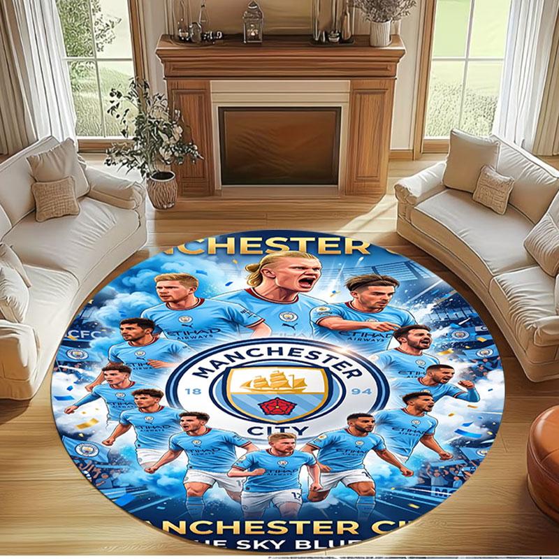 Manchester City FC Print Round Rug, Washable Floor Carpet, For Entryway Dorm Laundry Room Office Study, Home Decor Birthday Christmas Gift