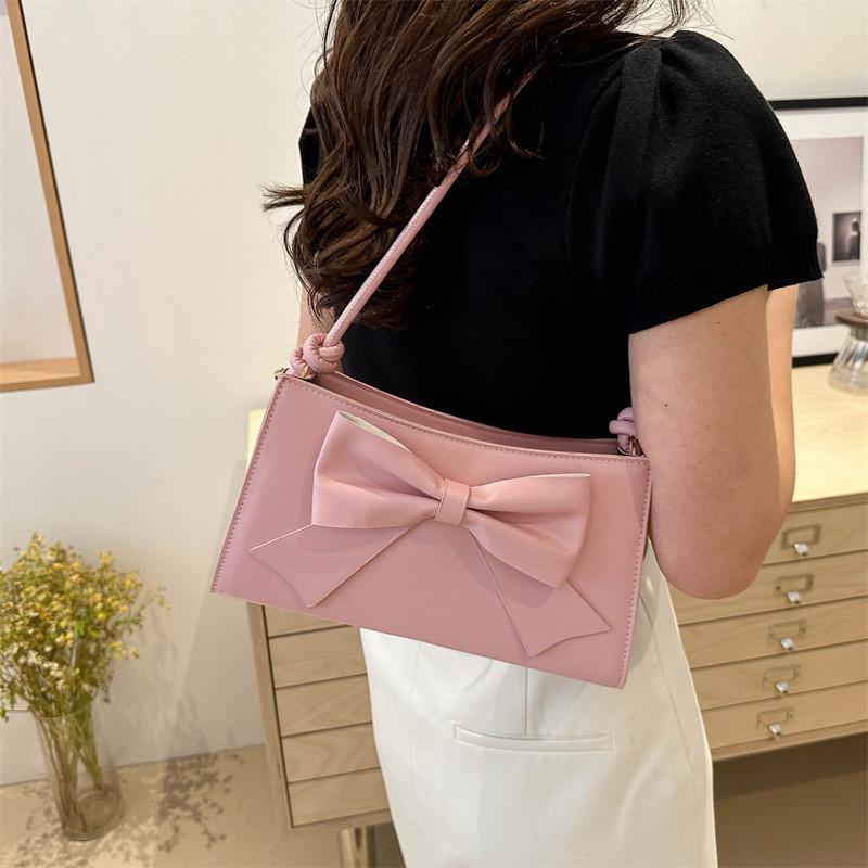Sophisticated Bowknot Handbag For Women 2024 Summer Street Style Medium Crossbody Bag In Pu Leather