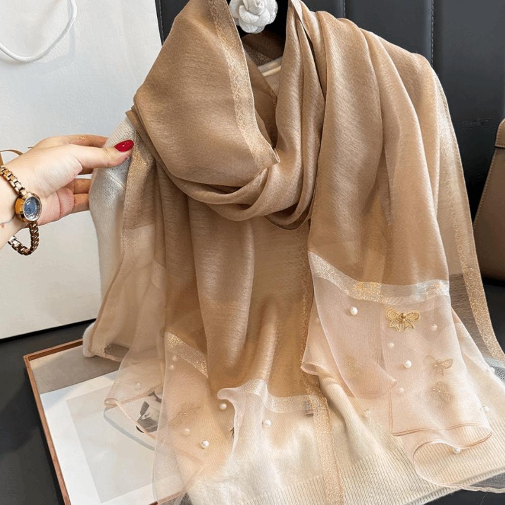 Elegant Thin Silk Scarf Bow Lace Scarf Wraps Fashion Embroidery Scarf Spring