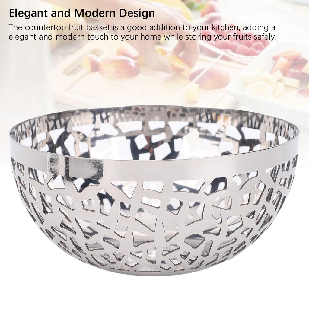 1PC Modern Hollow Stainless Steel Fruit Bowl Decorative Fruit and Produce Basket for Kitchen Counter