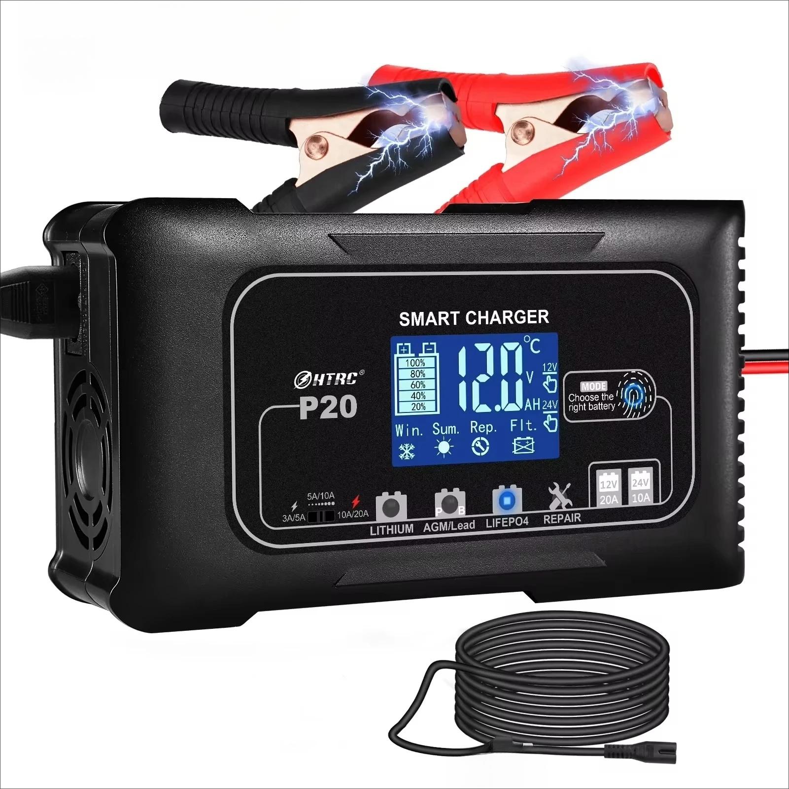 

P20 15A/20A/25A/35A Автомобільний зарядний пристрій 12V 24V Розумний зарядний пристрій для свинцево-кислотних PB AGM LiFePO4 Batteri Автоматичний зарядний пристрій для мотоциклів UK Plug