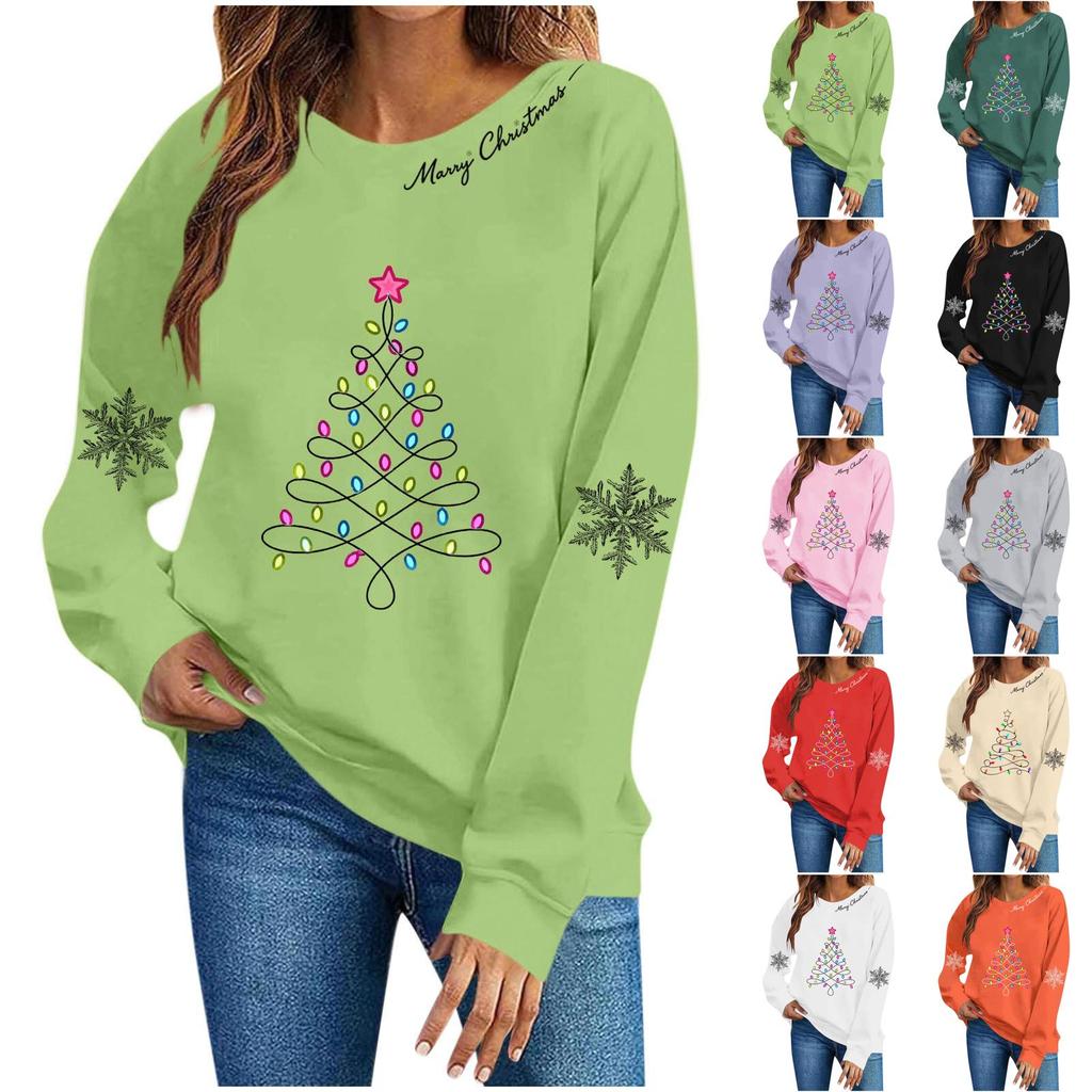 Women's Stylish Casual Christmas Print Pullover Sweatshirt for Holiday Party and Everyday Wear