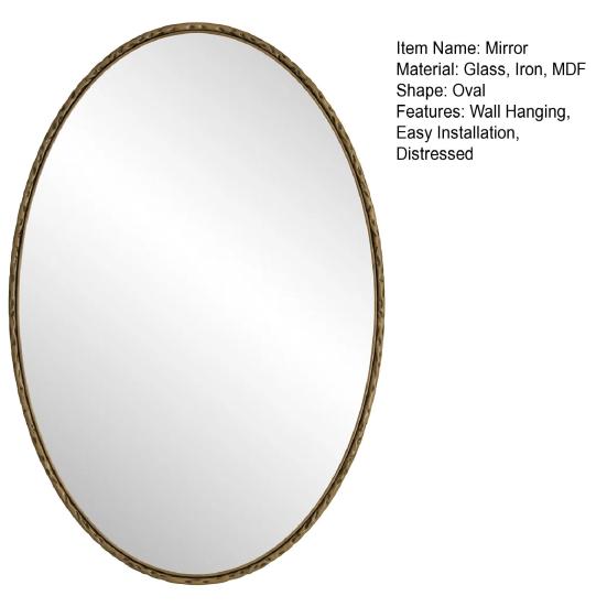 Bathroom Mirror Iron Art Oval Retro Mirror, Effect Wall Hanging Restroom Suitable for Bathroom, Bedroom, Living Room (Golden)