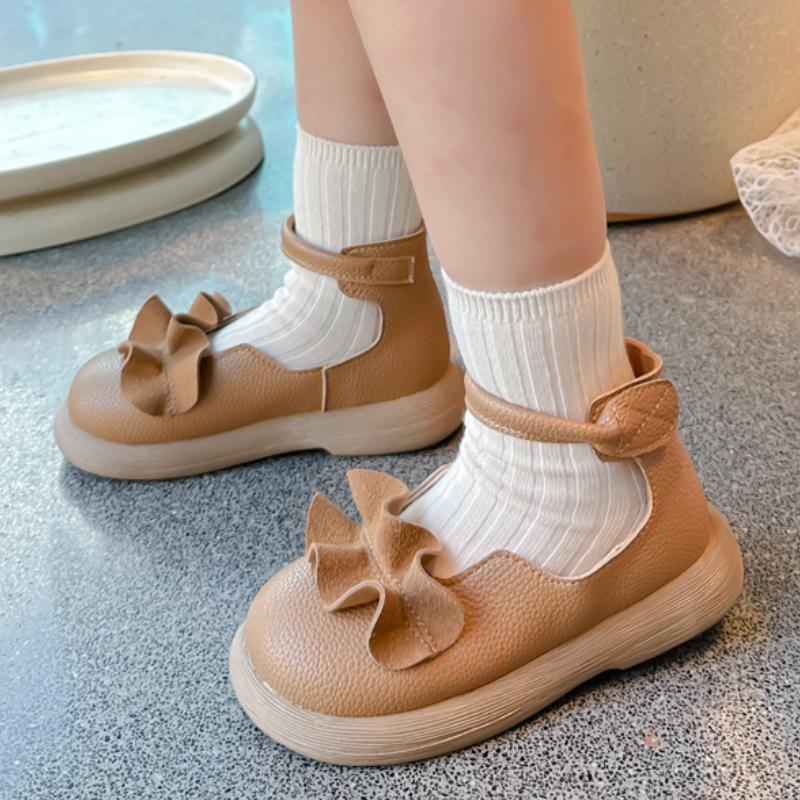 New Girls Princess Leather Shoes Simple Style Children's Pleated Shoes Fashion Causal Kids Versatile Flat Shoes Ankle-strap Soft