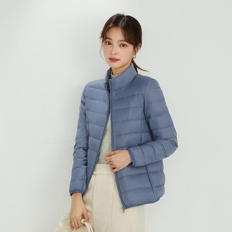 Korean Style Women's Lightweight Down Jacket - 90% White Duck Down, Autumn/Winter 2024, Warm Stand Collar, Long Sleeve Outerwear