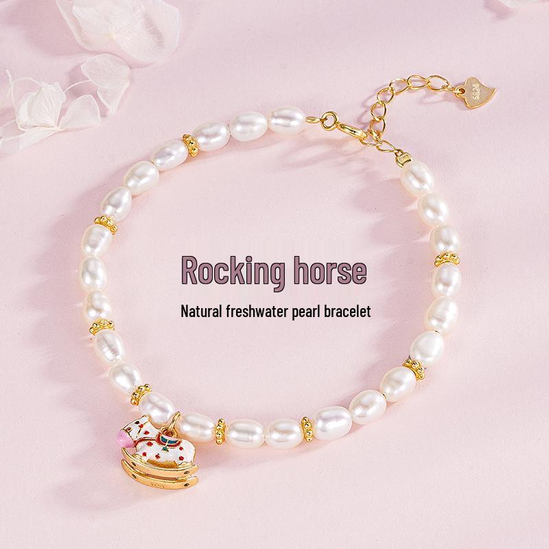 Sterling Silver Freshwater Pearl & Enamel Horse Necklace for Women - Luxurious & Trendy S925 Silver