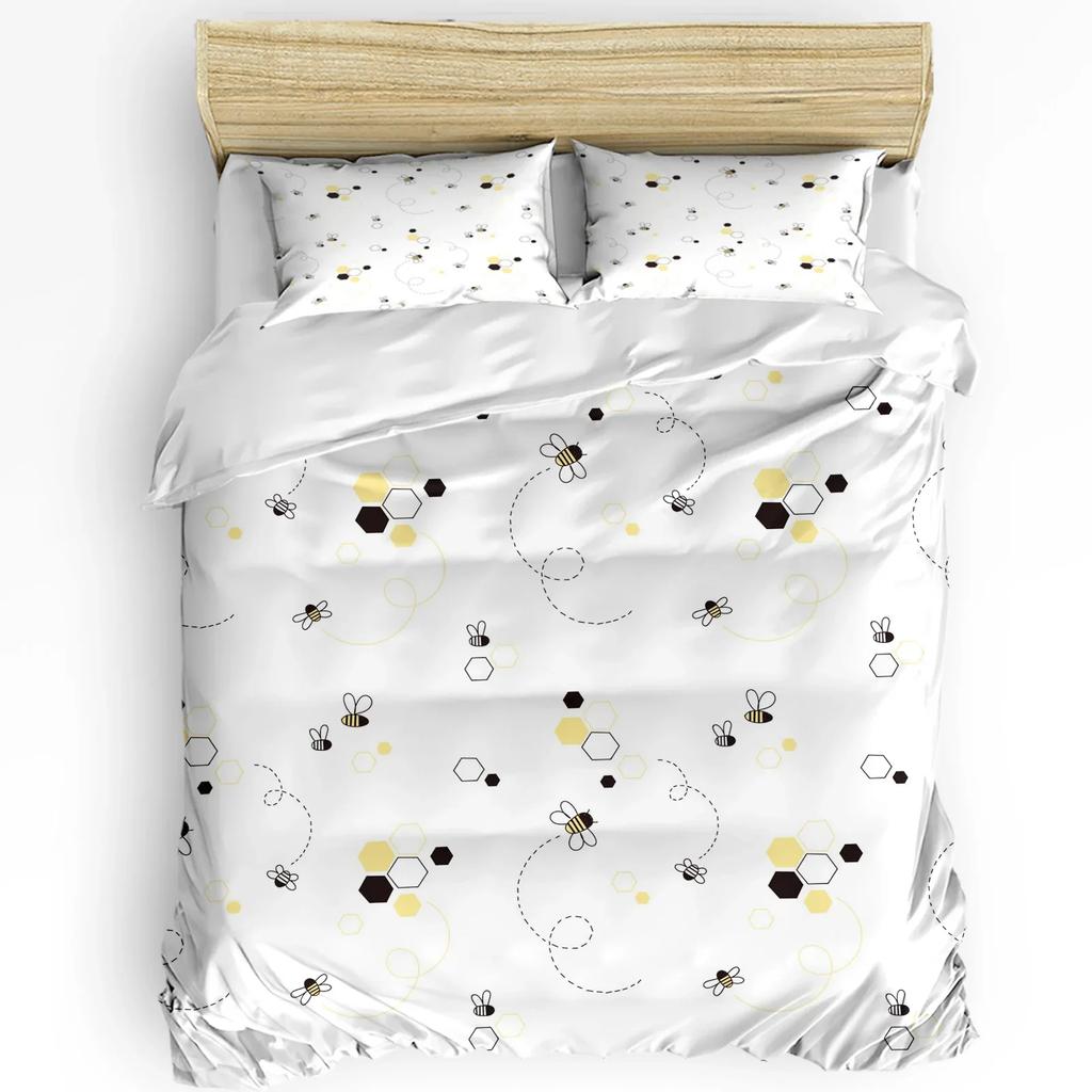 Cartoon Bee Cute Square Pattern Duvet Cover Bed Bedding Set Home Textile Quilt Cover Pillowcases Bedroom Bedding Set No Sheet
