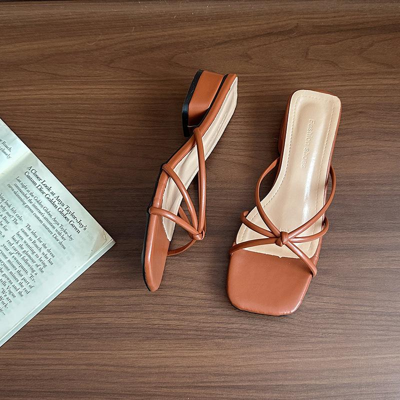 Fairy cool slippers female new summer thick heel thin belt temperament word with high heel sandals