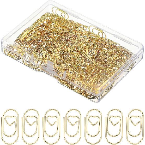 200 Pcs Heart Paper Clips, Gold Paper Clips Paperclips Small Papers Clip Cute Mini Paperclips for Office Home Desk Paperwork Organizers DIY Crafts