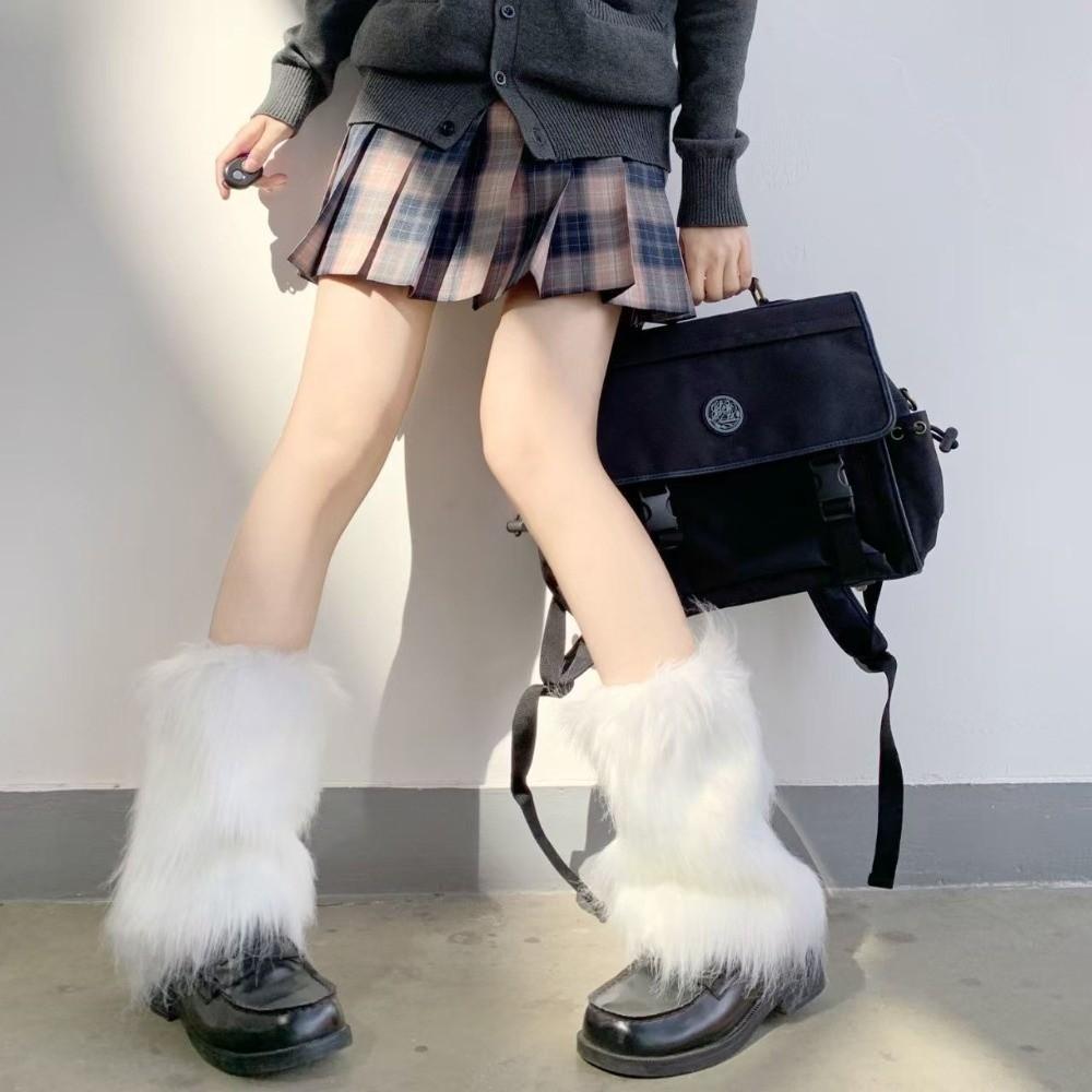Fußüberzug Kunstpelz Pelzig Beinstulpen Japanischer Stil Y2K Lolita Stiefelüberzug Weich 40cm Warmes Kniepolster Spicy Girls