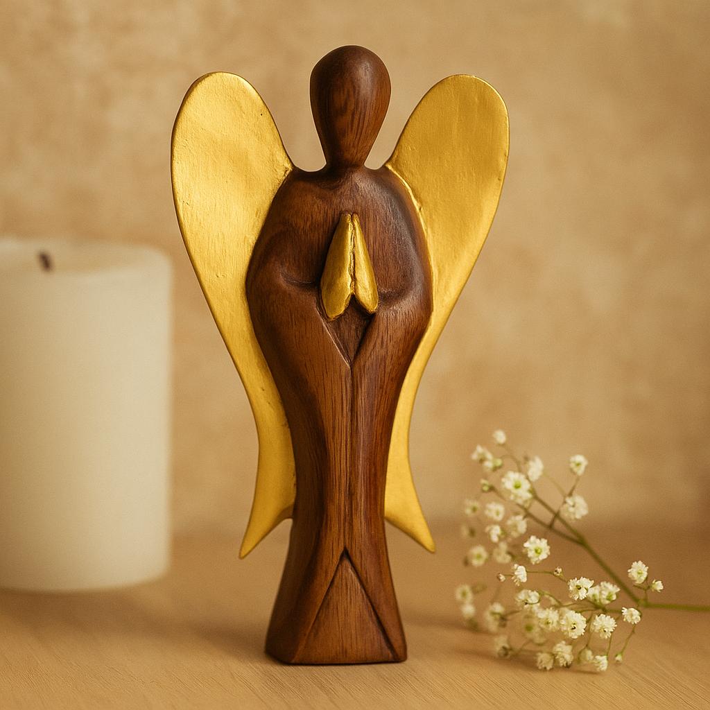 Shamtam Brown/Gold Wooden Angel Figurine
