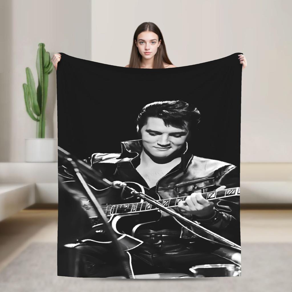 Retro The King E-Elvis Presley Blanket Decorative Flannel Bedding Throws For Couch Chair Soft Design Quality Bedspread Gift