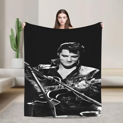 Retro The King E-Elvis Presley Blanket Picnic Flannel Throw Blanket For Couch Chair Sofa Bed Warm Soft Custom Quality Bedspread
