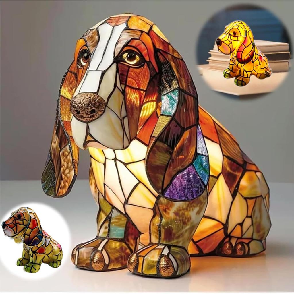 Dachshund Lamps - Retro Dogs Stained Resin Tabletop Night Light, Dog Series Art Night Light, 3D Cute Pet Dogs Themed Lamp Stained Glass LED