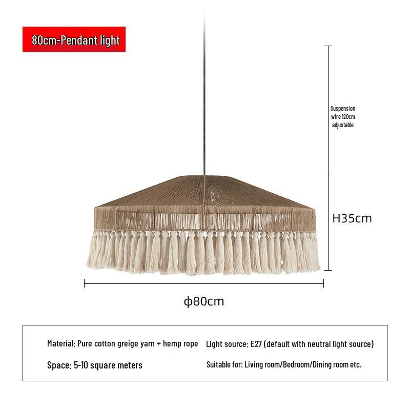Wabi-Sabi Retro Hemp Rope Tassel Chandelier for Bedroom or Living Room