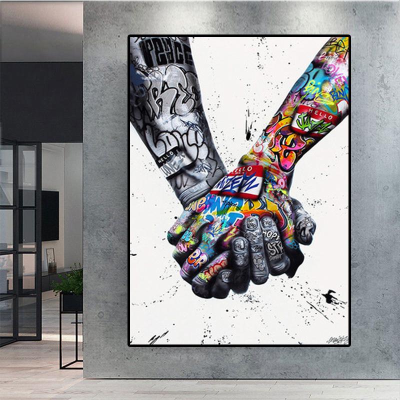 Street Graffiti Canvas Art Print Perfume Couple Holding Hands Painting Living Room Art Poster for Home Wall Decor Decoration