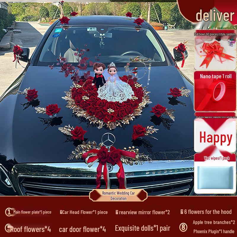 Wedding Car Decoration Set: Main & Second Car Flowers
