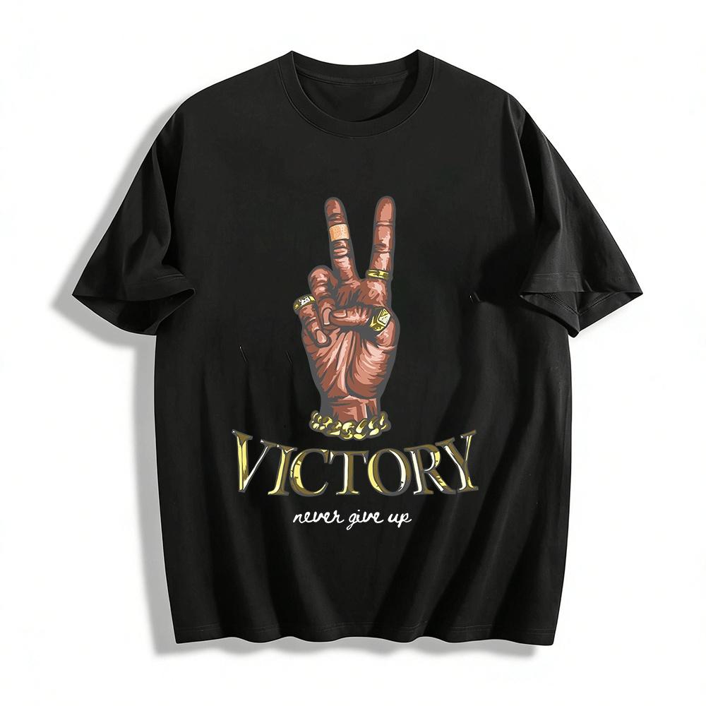 

Victory Hand Print Vintage Trendy Casual Tee Pure cotton T-shirt XXS