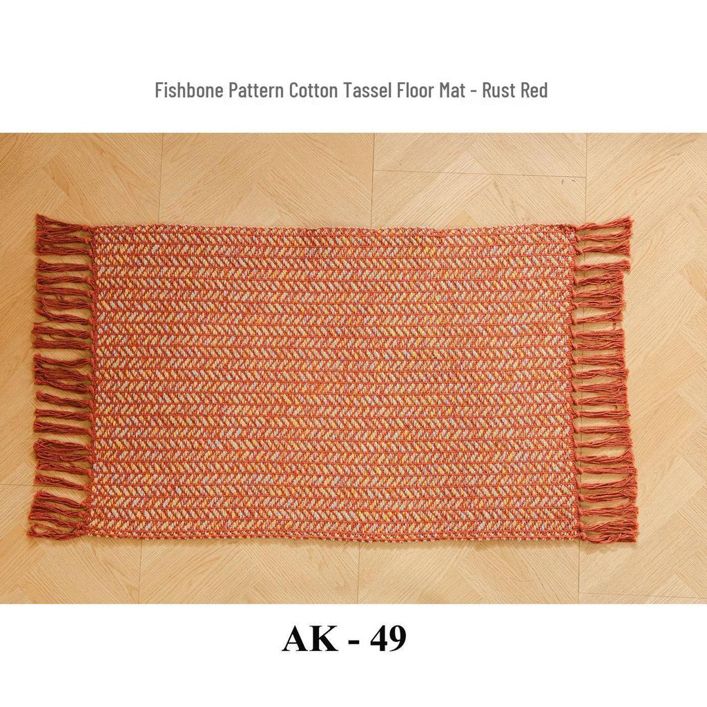 Handwoven Cotton Fishbone Pattern Floor Mat, Machine Washable, Long Strip Design for Bedside or Cloakroom