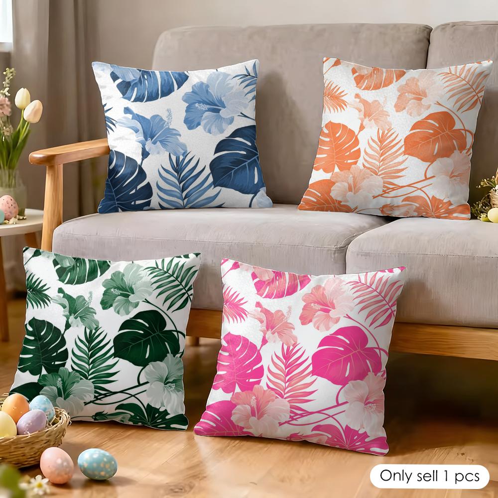 Boho Monstera Pattern Cushion Cover Soft Plush Fabric DoubleSided Printed Cushion Covers for All Seasons Modern HomeDecor Gift
