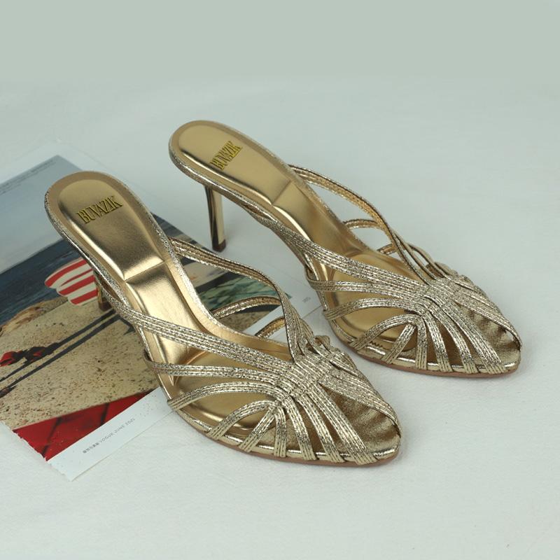 Luxury  Golden Women High Heels Shoe Sexy Open Toe Crisscross Design Summer Stiletto Chic Prom Evening Party Modern Sandals