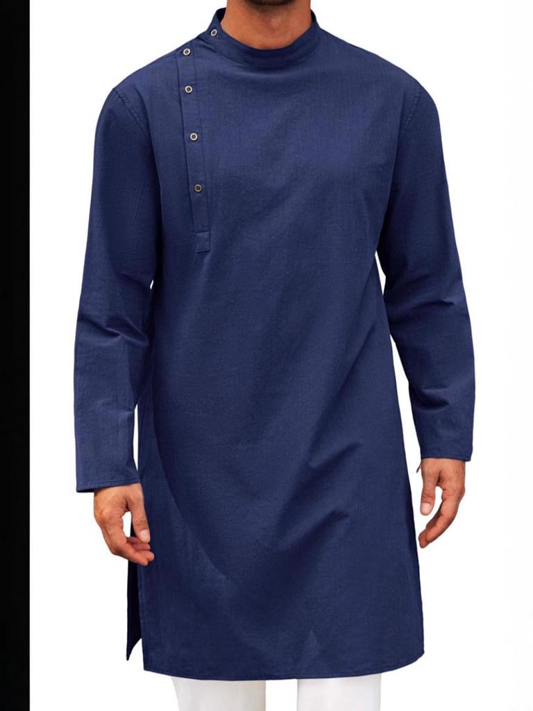 Arabic Style Fashionable Long Men's Shirt - Simple Muslim Robe