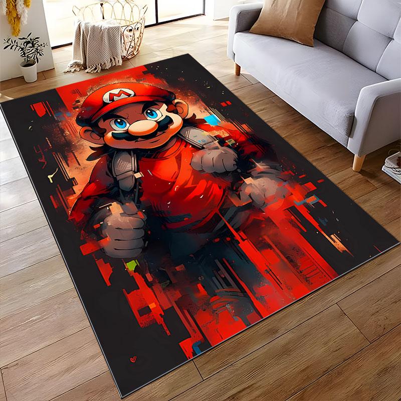 Super Mario Red Digital Glitch Pixel Art Floor Mat, Red Glitch Cyber Style and Fan Accent Design, Cozy Fan Floor Decor and All Seasons Gift