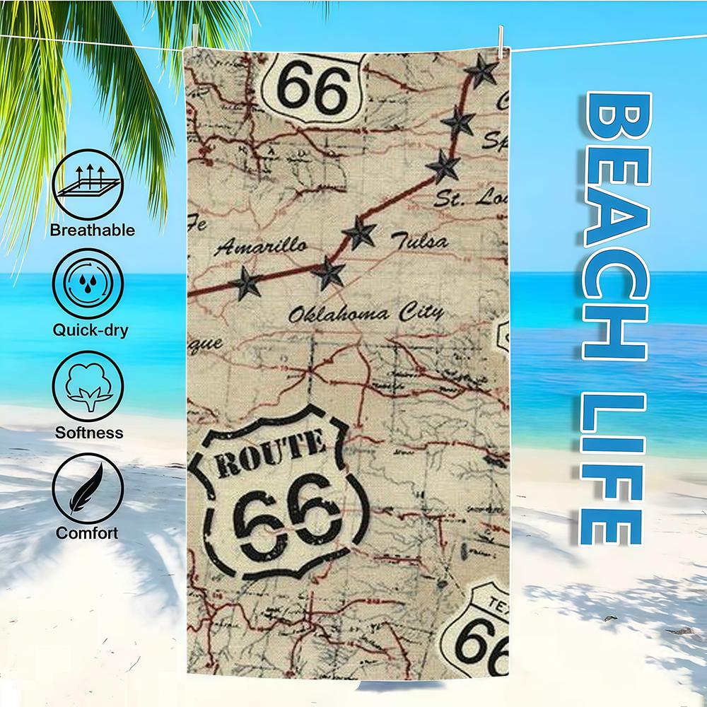 Towel Textile Bathrobe Beach Quick-Drying Lightweight Portable Camping Swim Pool Route 66 Travel