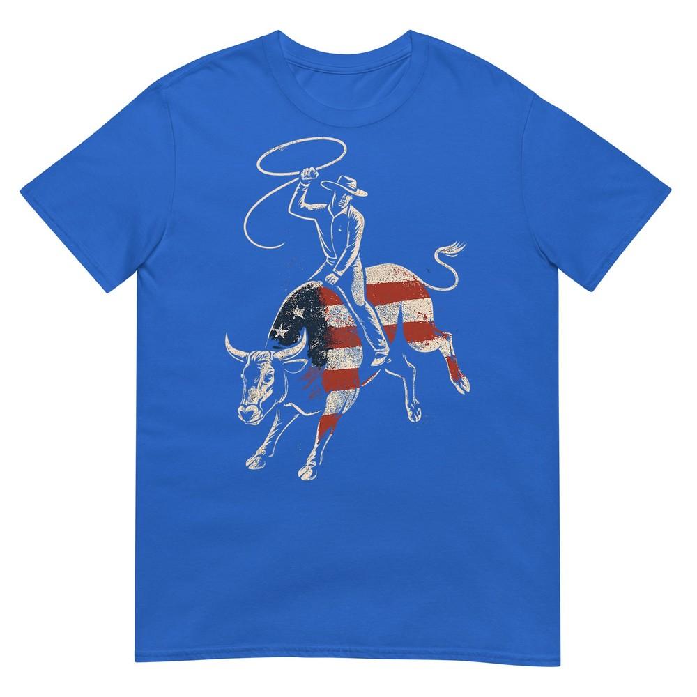 American Rodeo Bull Rider Usa Flag Patriotic Western Cowboy TShirt