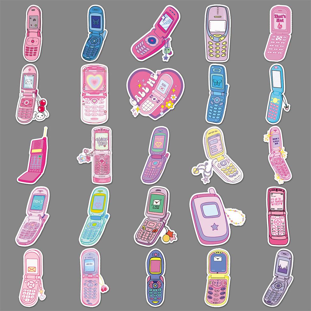 50 Retro Mobile Phone Graffiti Stickers Personalized Cartoon Pink Y2K Decorative Suitcase Mobile Phone Case Stickers